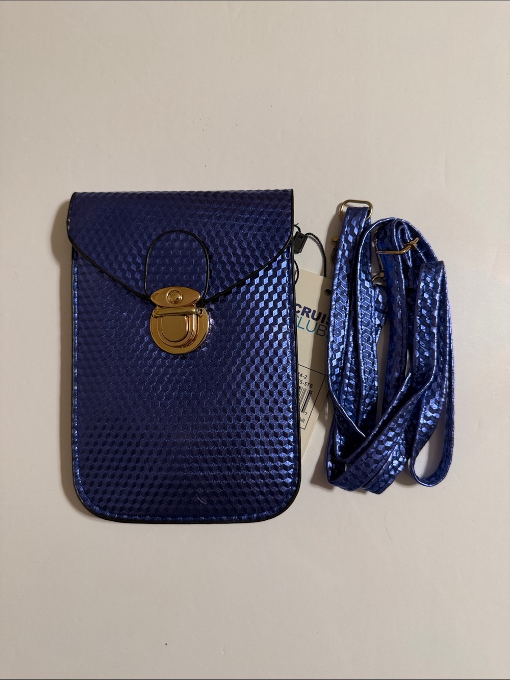 Metallic Blue Crossbody  Pouch/Bag with Strap, Gold Lock and 2 Compartments